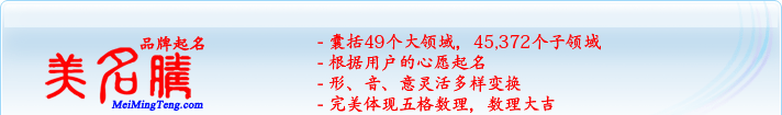 49個(gè)大領(lǐng)域，45,372個(gè)子領(lǐng)域；根據(jù)用戶的心愿起名；形，音，意靈活變換；完美體現(xiàn)五格數(shù)理